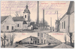 Gruss Aus Kleinneusiedl Klein Neusiedl Papier Fabrik Denkmalschutz Schule Arbeiter Wohnhäuser 30.9.1914 Gelaufen - Wiener Neustadt