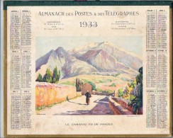 CALENDRIER GF 1933 - Le Canigou Vu De Prades (66 PO) - Imp Oberthur - Calendrier Double - Grand Format : 1921-40