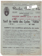 Tarif De Vente Des Cycles FURIA De RIVOLIER 1951 (illustré) (CAT196) - Sport & Tourismus