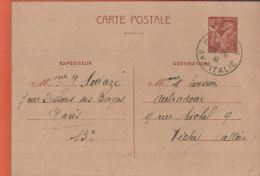 CP- Entier Postal Type IRIS  Cachet à Date   1941  PARIS AV   AV  D'ITALIE   /     - (Juin 2015 Lettre 13) - Postales  Transplantadas (antes 1995)