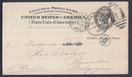 1899-EP-80 CUBA 1899. Ed.40. 2c. TARJETA ENTERO POSTAL. HABANA  A BRUSELAS. BELGICA. BELGIUM. BELGIQUE. 1903. - Covers & Documents