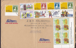 New Zealand AUCKLAND Via Air Mail 1980 Cover Brief LONDON England Ploughing 4-Block Orchidee Stamp On Stamp Health Fish - Lettres & Documents