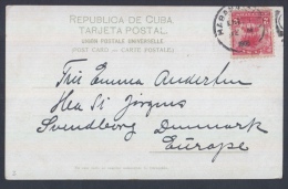 POS-50 CUBA.1908. TARJETA POSTAL A DINAMARCA. POSTCARD. AVENIDA DE PALMAS. PALM AVENUE TO DENMARK. - Gebruikt