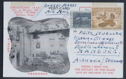 POS-53 CUBA.1956. TARJETA POSTAL A ALEMANIA. GERMANY. POSTCARD. ADVERTISING  RESTAURANT LA ZARAGOZANA. - Used Stamps
