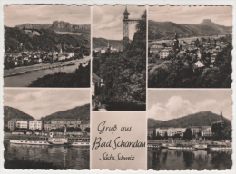 Bad Schandau - S/w Mehrbildkarte 7  Mit Ausflugsdampfer Riesa Und Bastei - Bad Schandau