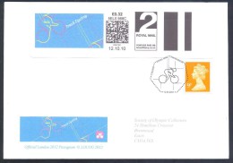 UK Olympic Games London 2012 Cover; Track Cycling Pictogram Smart Stamp Meter Uprated Cycling Cachet & Cancellation - Summer 2012: London