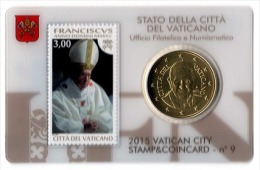 ** 50 CENT VATICAN 2015 SOUS COFFRET EURO CARD + TIMBRE / N° 9 ** - Vatikan