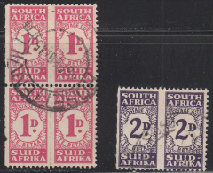 South Africa 1943-44 Postage Due, Cancelled, Sc# , SG D31 (x2) Pairs, D32a, Pair - Timbres-taxe