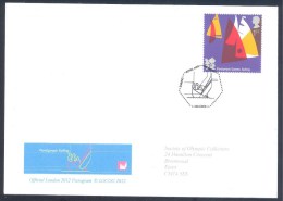 UK Olympic Games 2012 Cover; Sailing Pictogram Cachet And 1st Class Paralympic Games Sailing Stamp And Cancellation - Summer 2012: London
