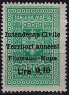 1941 FIUME Croatia Yugoslavia - Revenue Tax Stamp - Overprint - 20 P - MNH - Fiume & Kupa