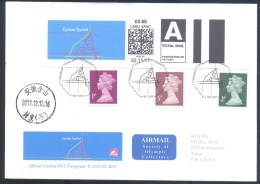 UK Olympic Games London 2012 Cover; Canoe Sprint Air Mail Smart Stamp Slogan; To China Receiving Cancellation - Summer 2012: London