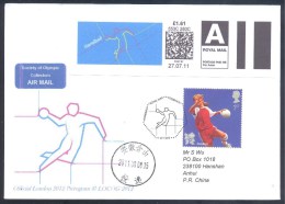 UK Olympic Games London 2012 Cover; Handball Air Mail Smart Stamp Slogan; To China Receiving Cancellation RRR - Summer 2012: London