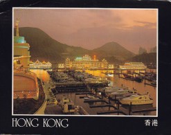 Hong Kong PPC Aberdeen Marina Club By Night HONG KONG 1989 LUND Sweden $1.80 QEII Stamp (2 Scans) - Covers & Documents