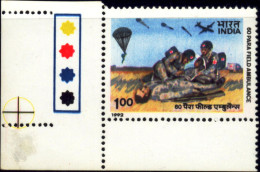 HEALTH-PARA FIELD AMBULANCE-BLOCK OF 4-ERROR-COLOR SHIFT WITH NORMAL STAMP-INDIA1992-MNH-RARE-A5-822 - Secourisme