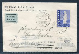 1947 Iceland Reykjavik A.O.A. First Flight Cover - Helsinki Finland / Gnesta - Luftpost