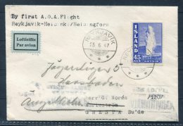 1947 Iceland Reykjavik A.O.A. First Flight Cover - Helsinki Finland / Gnesta - Poste Aérienne