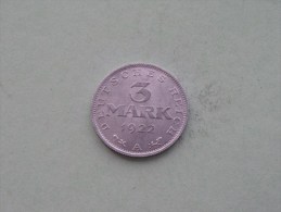 1922 A - 3 Mark / KM 28 ( For Grade , Please See Photo ) ! - 3 Marcos & 3 Reichsmark