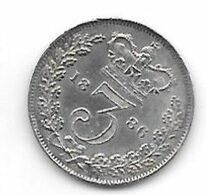 *great Britain 3 Pence 1886  Km 730   Xf+  ( Ms63/unc With Small Edge Notch At 10 O'clock) Cat Val Xf 135$ - F. 3 Pence