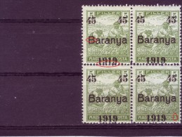 HARVESTERS-OVERPRINT-45-BLOCK OF FOUR-BARANYA-VARIETY-YUGOSLAVIA-SERBIA-HUNGARY-1919 - Baranya