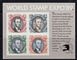 D0182 USA 1989, Sc 2433, World Stamp Expo, Washington, DC, Souvenir Sheet, Imperf MNH - Autres & Non Classés