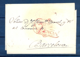 1826 CARTA PREFILATÉLICA CIRCULADA ENTRE CASTELLÓN Y BARCELONA, MARCA PREF. " CASTELLON - VALENCIA " - ...-1850 Prefilatelia