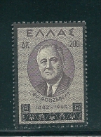 Greece 1945 Roosevelt Mourning Issue 1 Value MNH Y0493 - Neufs