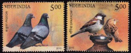 India MNH 2010, Set Of 2,  Pigeon And Sparrow,  Bird. Birds, Pot, Pottery - Ungebraucht