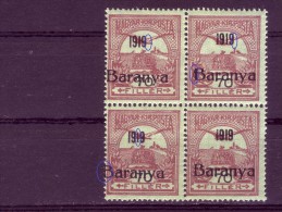 TURUL-70 FIL-OVERPRINT-BARANYA -1919-BLOCK OF FOUR-ERROR-YUGOSLAVIA-SERBIA-HUNGARY-1919 - Baranya
