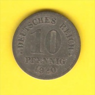 GERMANY   10 PFENNIG  1920  (KM # 26) - 10 Rentenpfennig & 10 Reichspfennig