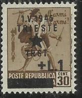 OCCUPAZIONE JUGOSLAVIA IUGOSLAVIA DI TRIESTE 1945 SOPRASTAMPATO D´ITALIA ITALY 1 LIRA SU CENT. 30 MNH VARIETA´ VARIETY - Ocu. Yugoslava: Trieste