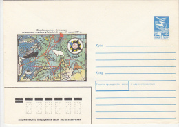 22302- SIBIR NUCLEAR ICEBREAKER, ARCTIC VOYAGES MAP, COVER STATIONERY, 1987, RUSSIA - Navires & Brise-glace