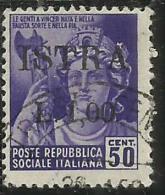 OCCUPAZIONE JUGOSLAVIA IUGOSLAVIA ISTRA ISTRIA POLA 1945 SOPRASTAMPATO D'ITALIA ITALY 1 LIRA SU 50 C USATO USED - Jugoslawische Bes.: Triest