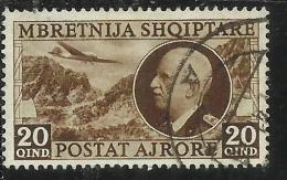 ALBANIA 1939 POSTA AEREA AIR MAIL RE VITTORIO EMANUELE III KING 20 Q USATO USED OBLITERE´ - Albania