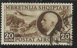 ALBANIA 1939 POSTA AEREA AIR MAIL RE VITTORIO EMANUELE III KING 20 Q USATO USED OBLITERE´ - Albania