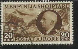 ALBANIA 1939 POSTA AEREA AIR MAIL RE VITTORIO EMANUELE III KING 20 Q USATO USED OBLITERE´ - Albania