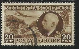 ALBANIA 1939 POSTA AEREA AIR MAIL RE VITTORIO EMANUELE III KING 20 Q USATO USED OBLITERE´ - Albanie