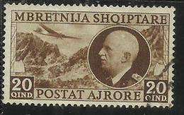 ALBANIA 1939 POSTA AEREA AIR MAIL RE VITTORIO EMANUELE III KING 20 Q USATO USED OBLITERE´ - Albania