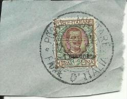 DALMAZIA 1921 - 1922 SOPRASTAMPATO D'ITALIA ITALY OVERPRINTED 1 CORONA SU 1 LIRA USATO SU FRAMMENTO USED CHIP OBLITERE' - Dalmazia