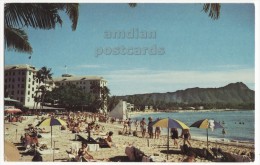 USA - Hawaii HI - Waiki Honolulu - Diamond Head And Moana Hotel - Beach Scene - 1960s Unused Vintage Postcard [8636] - Other & Unclassified