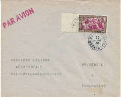 23.3.1938 Lettre Avec Mention Dactyl '' Premiere Liaison Aérienne Madirovalo - Tananarive '' - Luchtpost