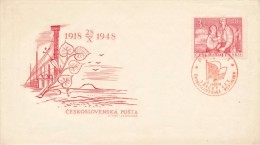 Czechoslovakia / First Day Cover (1948/07 A) Praha 1 (a): 30 Years Czechoslovakia (family, Mountain Rip, Mining Tower... - WW1