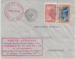 1.11.1937 Fort - Dauphin - Tananarive Lettre Avec Cachet Rect Rouge - Poste Aérienne