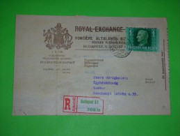 R!,Hungary,postal R Budapest Label,memorandum Cover,Royal Exchange Assurance Registered Letter,official Money Receipt,WW - Servizio