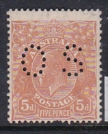 Australia 1930 King George V, 5d Brown Perforated OS Mint Hinged - Ongebruikt