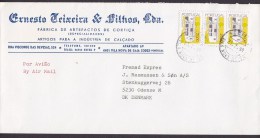 Portugal Air Mail Por Aviao ERNESTO TEIXEIRA & Filhos 1990 Cover Letra ODENSE Denmark 3-Stripe - Lettres & Documents