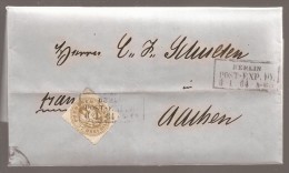 L. Affr. 3sbg Rectang  BERLIN /POST-EXP.10./1864 Pour Aachen - Briefe U. Dokumente