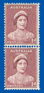 AUSTRALIA 1942 QUEEN ELIZABETH QUEEN MOTHER  1d. MAROON  COIL PAIR  U.M.  S.G. 181a - Mint Stamps