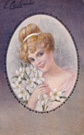 ART DÉCO : JEUNE FEMME Avec FLEURS - JONQUILLES / YOUNG WOMAN With FLOWERS - DAFFODILS - E. COLOMBO ~ 1910 - '20 (s-334) - Colombo, E.