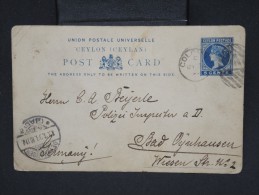 GRANDE-BRETAGNE-CEYLAN-Entier Postal De Colombo Pour L'Allemagne En 1893 à Voir Lot P6937 - Ceylon (...-1947)