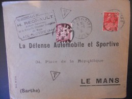 France Lettre De 1931 Avec Taxe Adresse Au Mans - Sonstige & Ohne Zuordnung